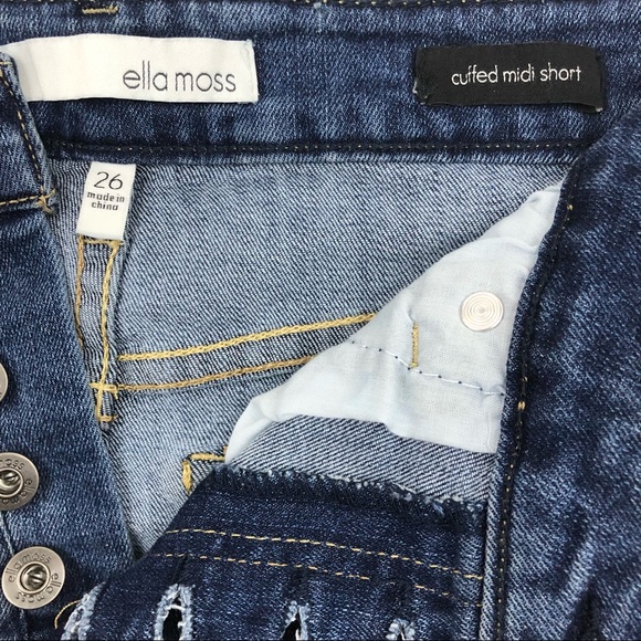 Ella Moss Beckett Button Fly Cuffed Raw Hem Jean Shorts Size 26 NEW - Picture 8 of 8